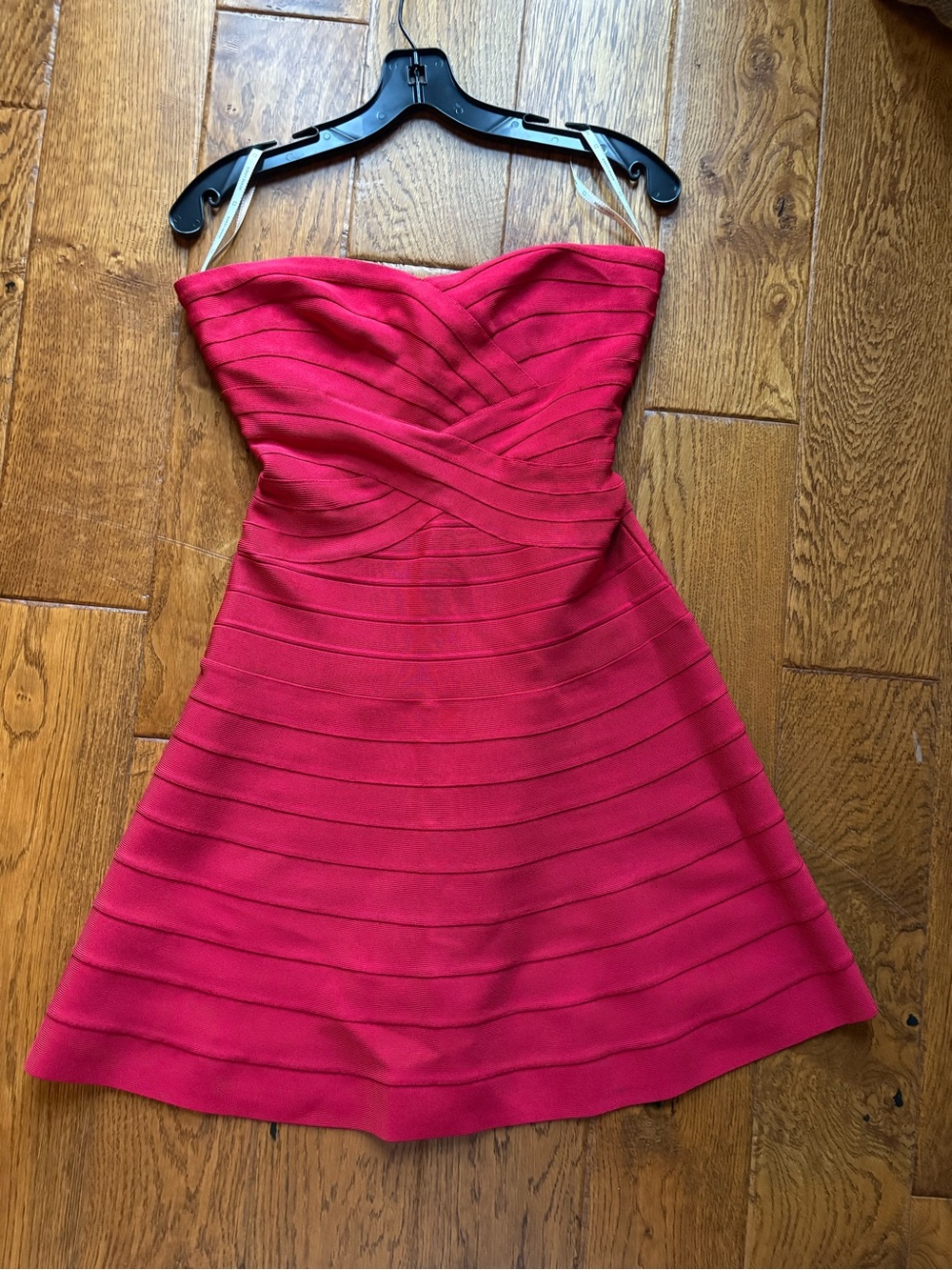 Herve Leger Strapless lipstick red Bandage Fit-and-Flare Dress
